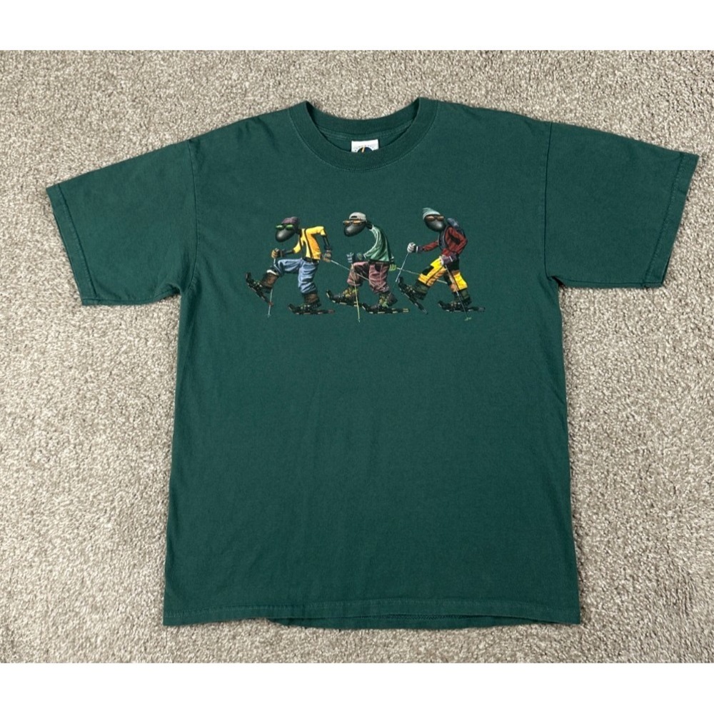 Vintage Backcountry Clothing Shirt Mens Large Green Skiing Graphic Tee 90s